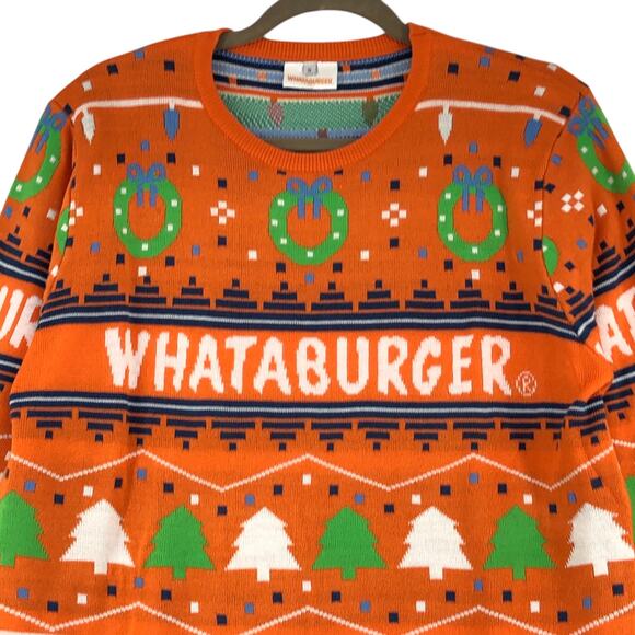 Whataburger Mens Size S Sweater Ugly Christmas Knit Lightweight Crewneck Orange - Picture 2 of 16